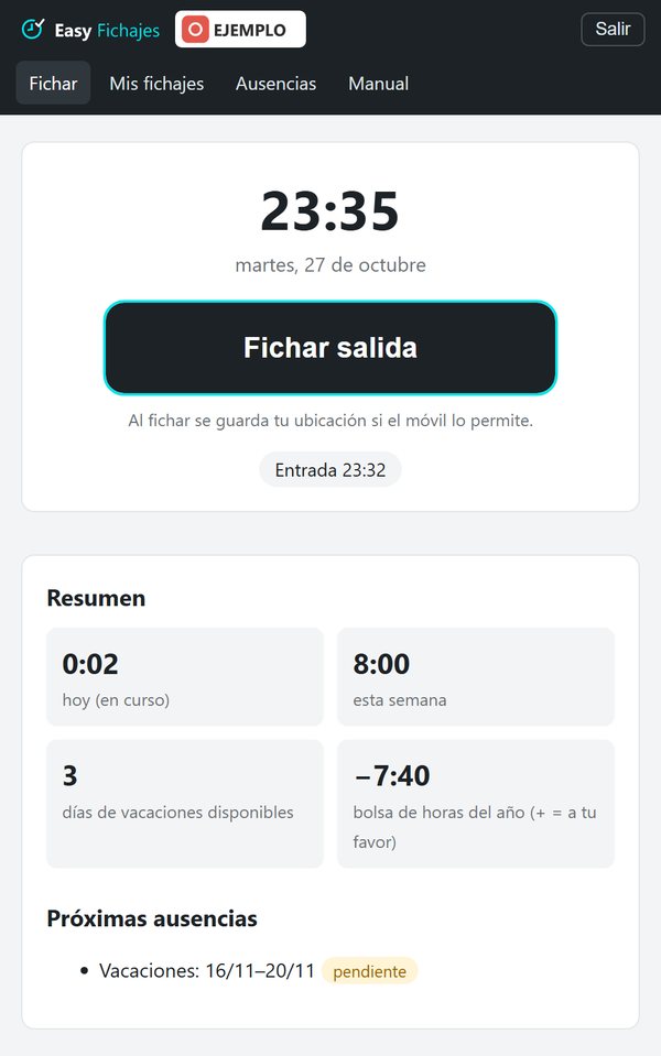 App de fichaje en el móvil: botón para fichar la entrada o la salida